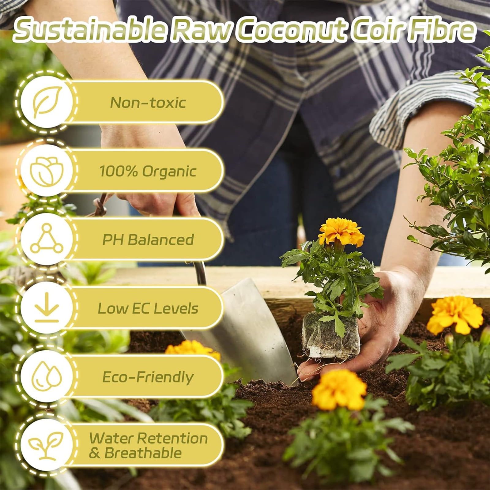 Pack of 1 Organic Coco Coir Bricks- 100% Natural Compressed Coco Peat Brick Coconut Fiber Substrate with Low EC& pH Balance, Coir Plant Soil Enhance Root Growth for Herbs, Flowers, House Plants
