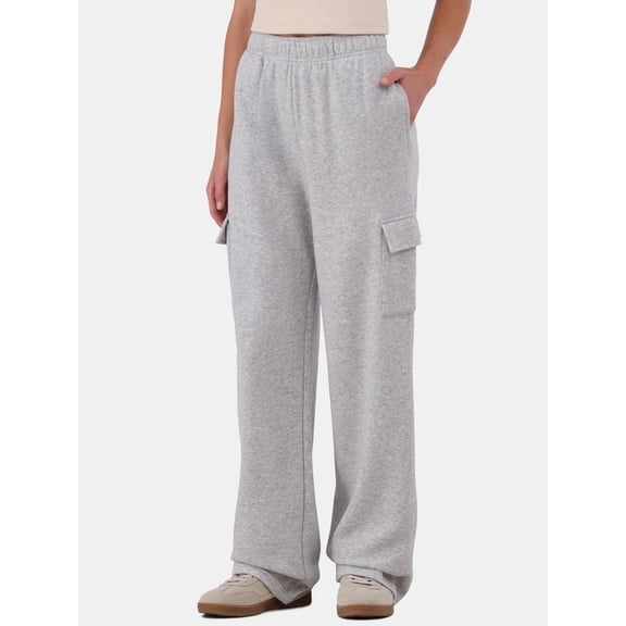 No Boundaries Soft Fleece Wide Leg Cargo Sweatpants, Women’s