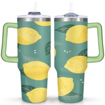 40 oz Tumbler Lemon with Handle Stainless Steel Water Bottle SpillProof Mug Car Cup Holder Friendly for Travel Commuting