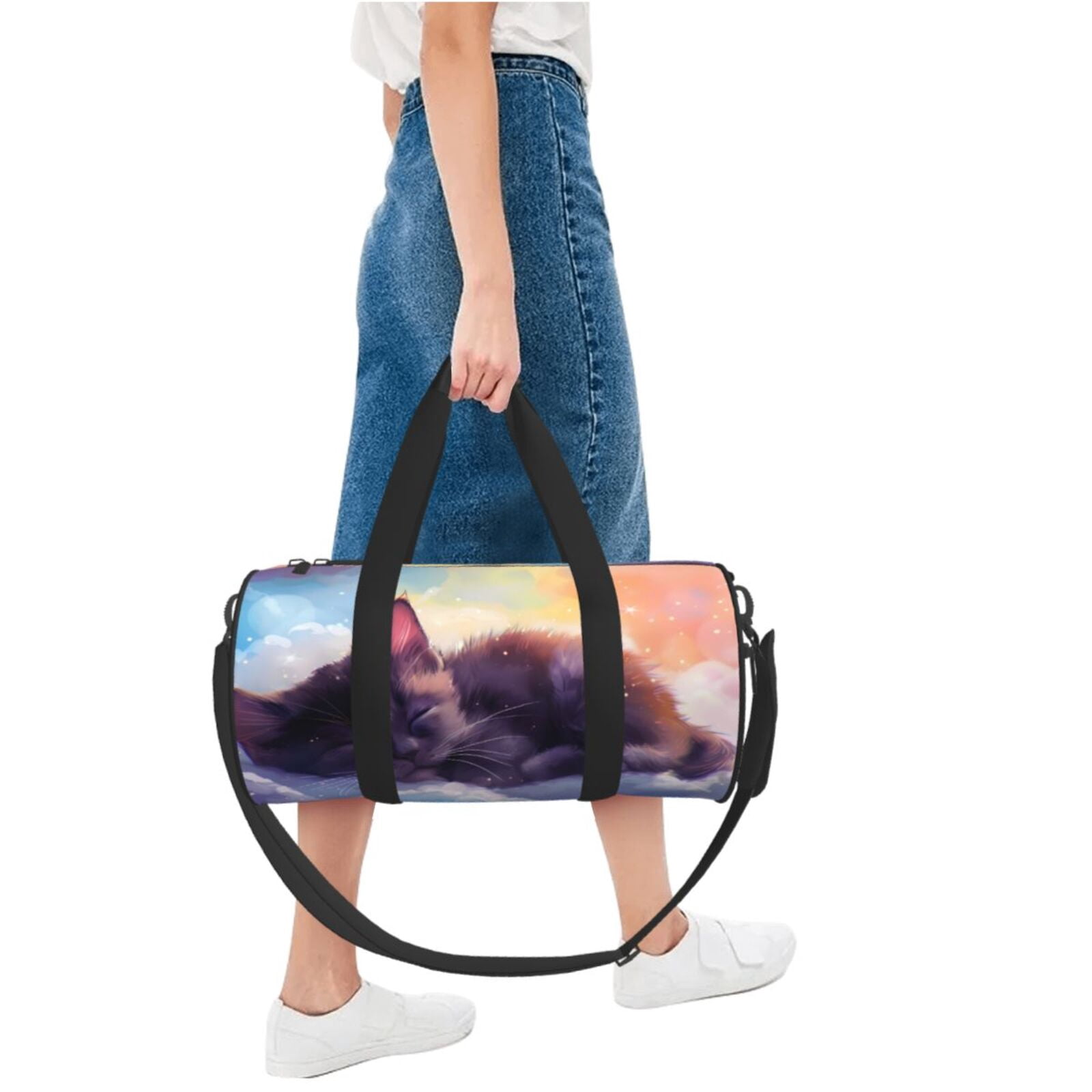 Vsdgher Colorful Cloud Sleeping Cat 45L Foldable Duffel Bag, Sports Gym Bag,Overnight Bag, Portable Weekender Bag for Airplanes