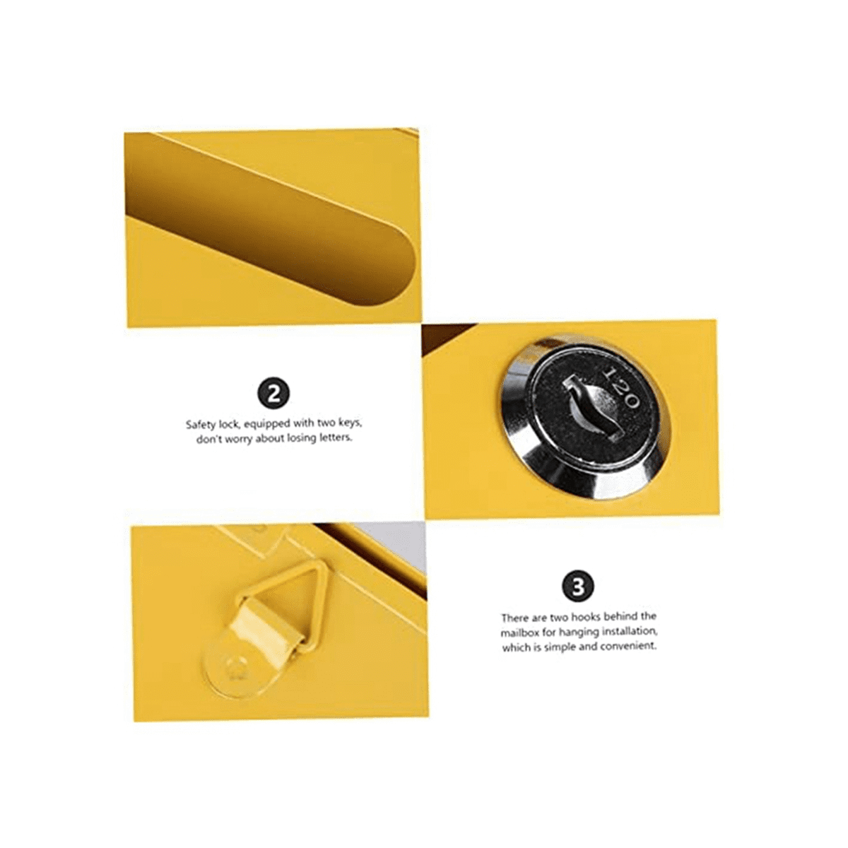 Mailbox Small Yellow with Lock Wall Post-Mount Mailbox, Iron Door
