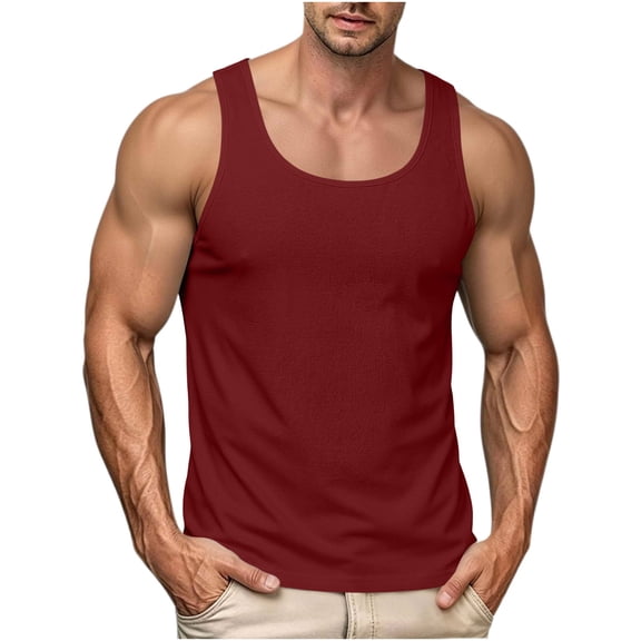 hoksml Men's Wide Strap Racerback Sleeveless Tank Top, Solid Regular Fit Casual Athletic Layering Undershirt