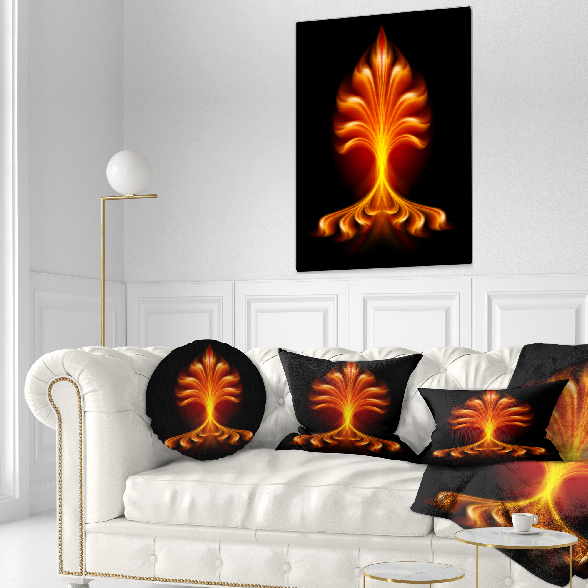 Designart Fractal Fire Flower - Floral Throw Pillow - 12x20