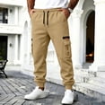 thumbnail image 5 of MXALUOB Men's Cargo Joggers Elastic Waist Drawstring Utility Winter Pants Solid Color Cinch Bottom Casual Trousers with Multi Pockets, 5 of 6