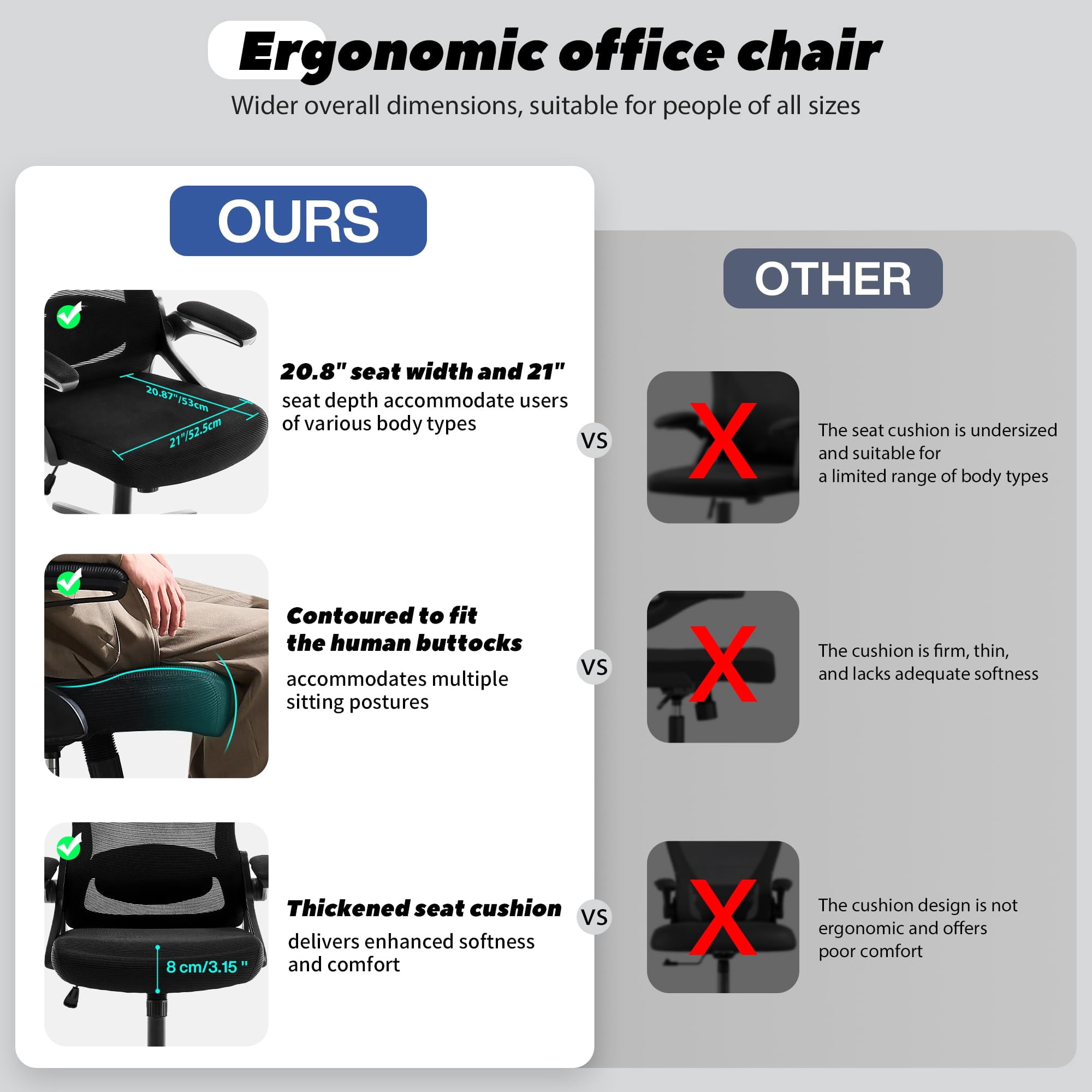 Nexthro Ergonomic Office Chair, 400 LBS Computer Chairs with Adjustable Lumbar Support, Breathable Mesh Desk Chair Ergonomic with Thickened Cushion, Comfy Home Office Desk Chair (Black)