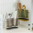 thumbnail image 4 of 2 Cups Tooth Brushing Holder, Loetky Bathroom Organizers With Detachable Drain Tray For Toothpaste, Razors, Toothbrush, Storage Caddy Countertop, Kitchen Utensil Holder, A Drainer (With Two Cups), 4 of 6