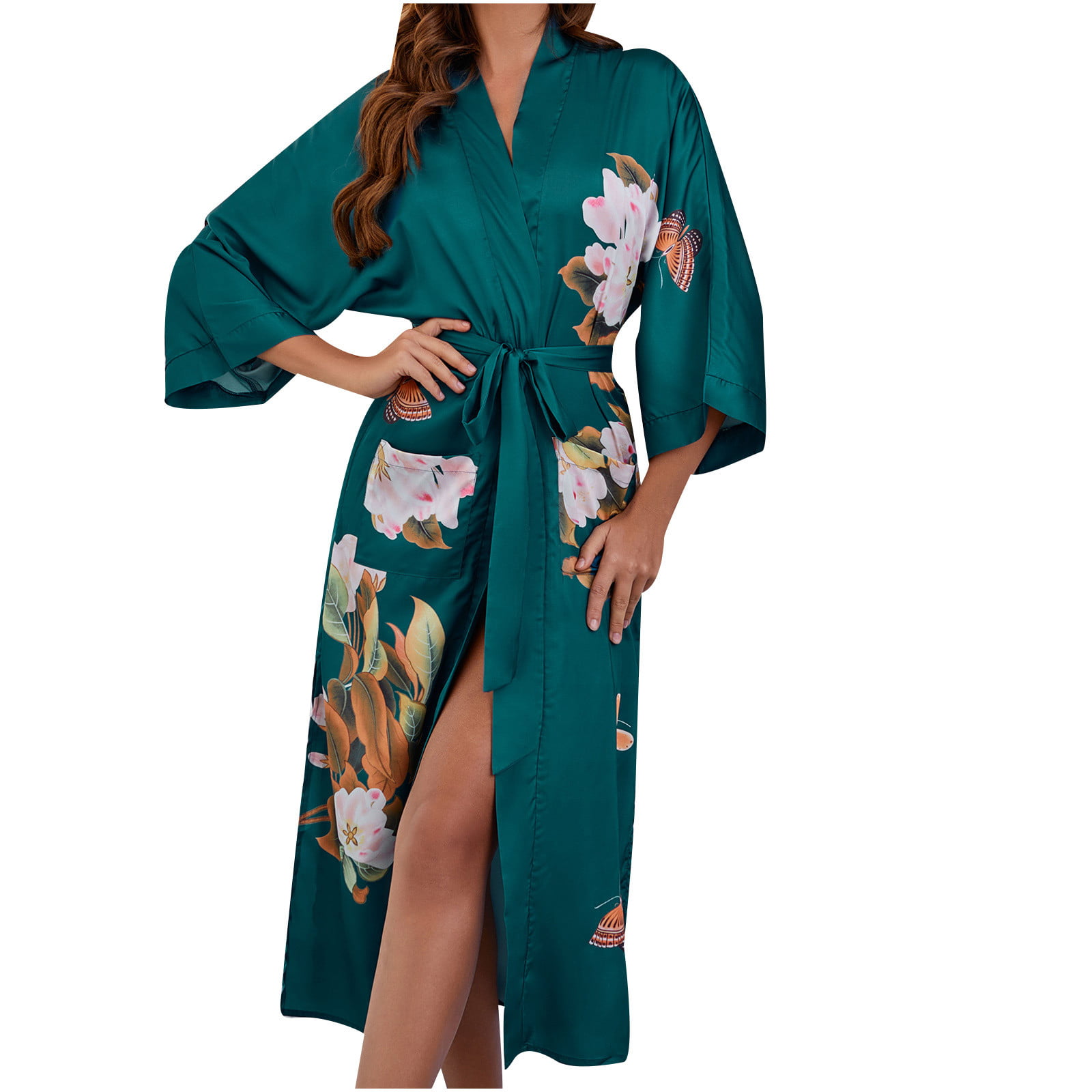 Loose Robe Chinese Style for Women Silk Rayon Lounge Nightgown Kimono Sleepwear
