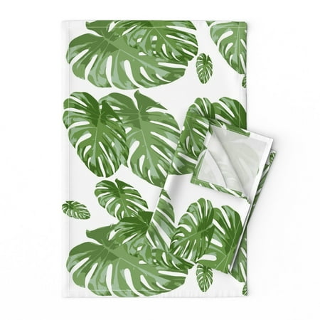 

Printed Tea Towel Linen Cotton Canvas - Tropical Palm Elephant Leaf Greens Botanical Print Monstera Banana Modern Print Decorative Kitchen Towel by Spoonflower