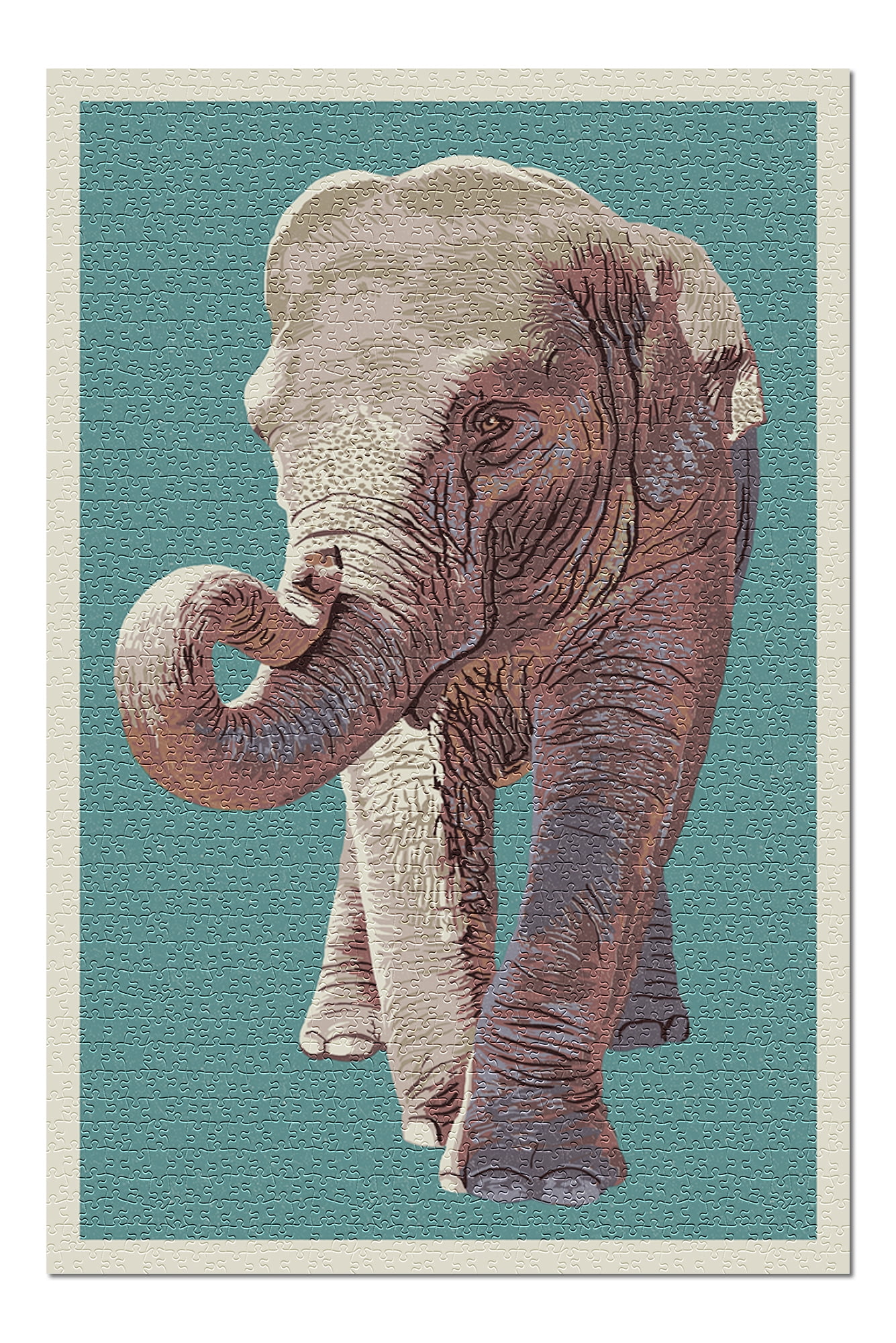 Asian Elephant - Letterpress (20x30 Premium 1000 Piece Jigsaw Puzzle ...