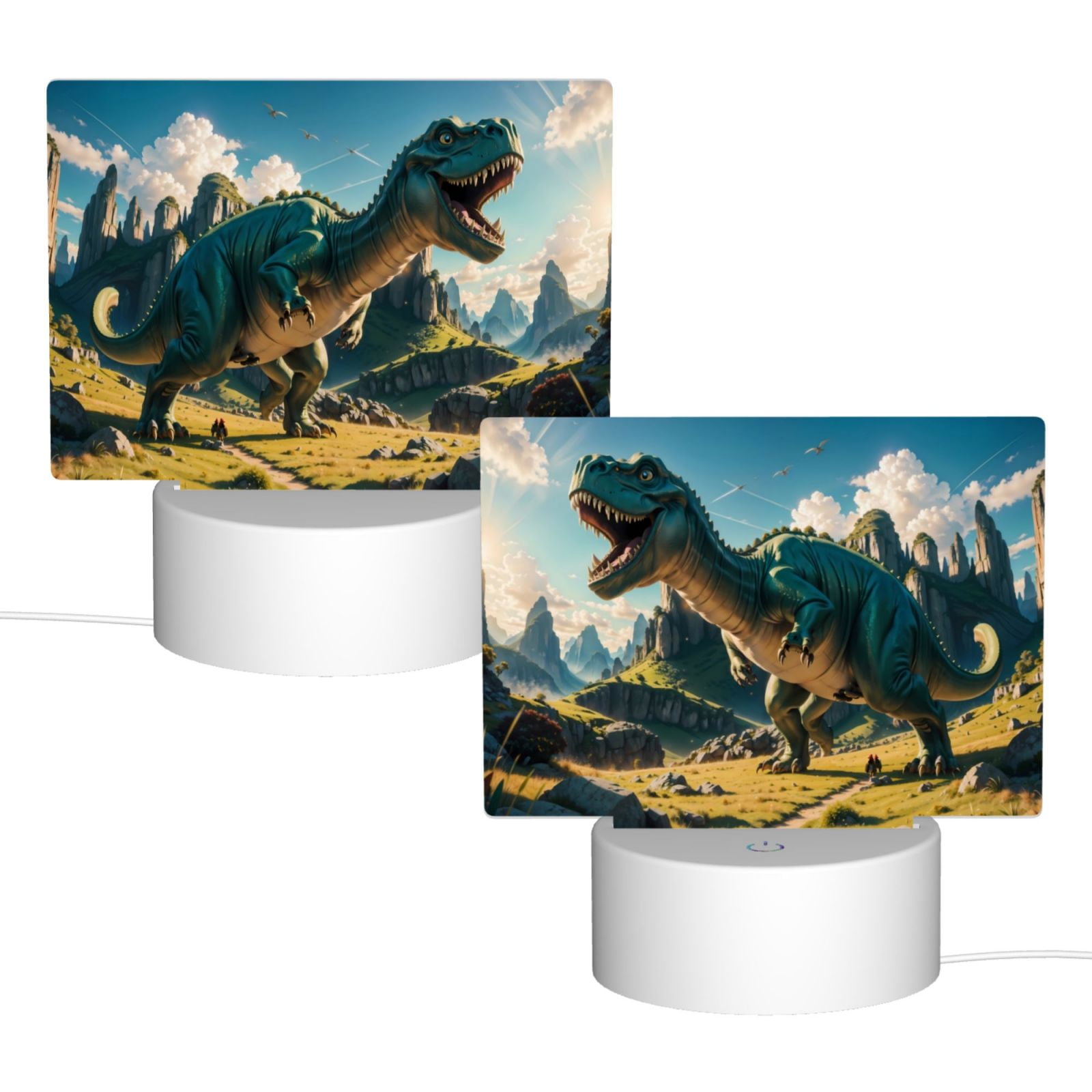Vsdgher Cute Green Dinosaur Blue Sky Rectangular Acrylic Night Light Acrylic Sleep Night Light Friend Gifts for Birthday Gifts for Women Teens Boys Girls