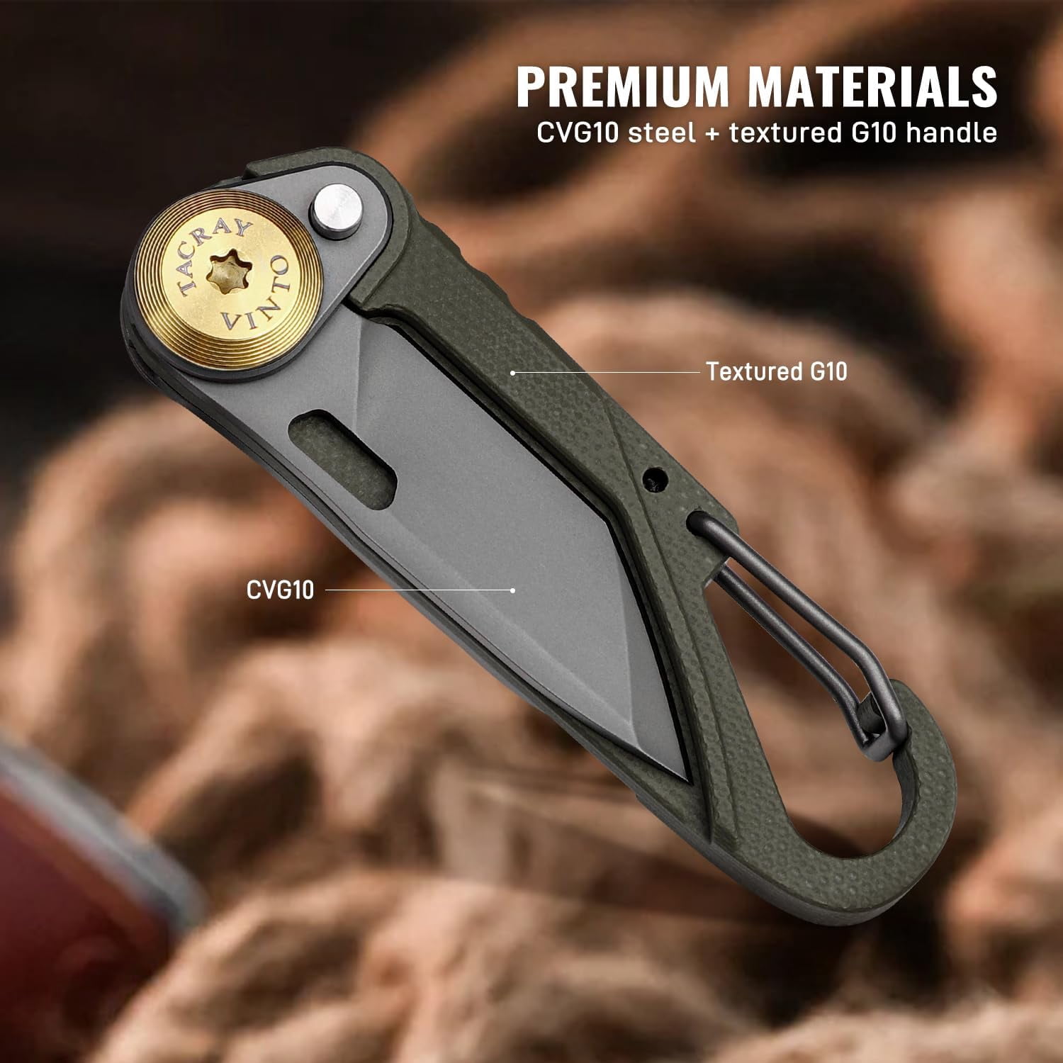 Vinto 5-in-1 Small Pocket Knife – Ultra-Light Compact Multitool with Utility Knife, Seatbelt Cutter, Bottle Opener, Flathead Screwdriver & Keyring Attachment for Everyday Carry (Green)
