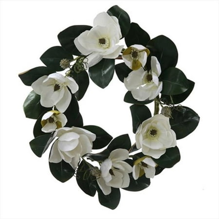 NorthLight 26 in. White Magnolia Flower And Leaves Artificial Silk ...