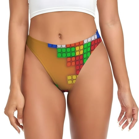 Qokaie Colorful Building Blocks A Printed Women s Cotton Thong Underwear  Sexy Breathable Panties G-string-4X-Large