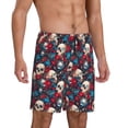thumbnail image 2 of Sikiie Skull red flower blue Mens Pajama Shorts, Lightweight Lounge Pant with Pockets Soft Sleep Pj Shorts for MenX-Large, 2 of 6