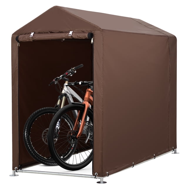 Yiwa Outdoor Bike Storage Unit Holds 1-2 Bikes Securely With a Tough 420d Waterproof Cover, Strong Steel Frame, Uv Protection, And a Space-Saving Triangular Roof, Perfect For Your Garden, Yard