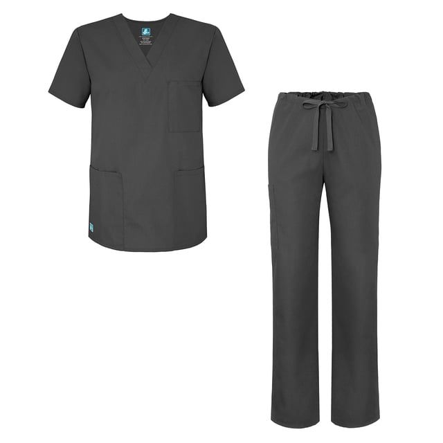 Adar Universal Unisex Scrub Set - Unisex V-Neck Scrub Top & Tapered Drawstring Scrub Pants