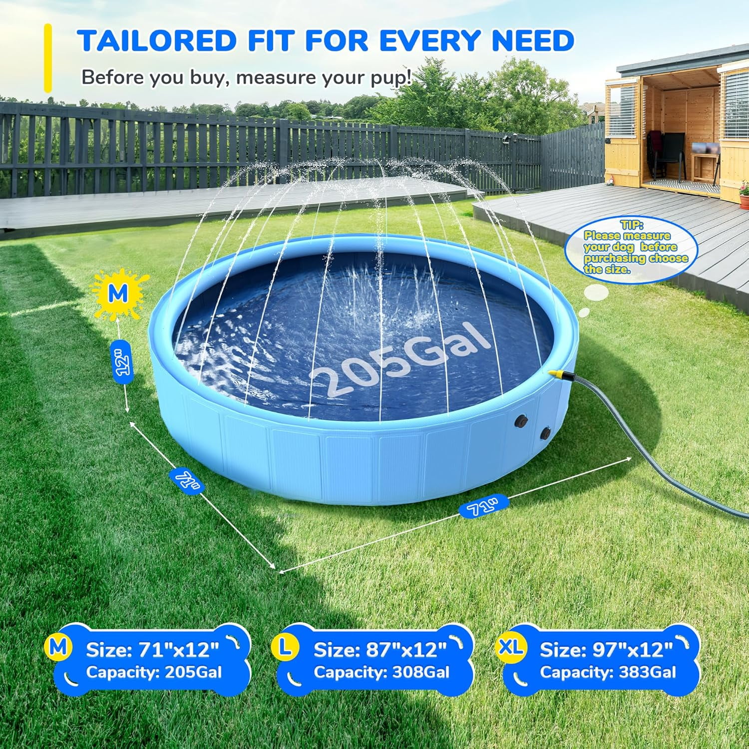 63'' Foldable Dog Pool, Sprinkler Pool for Kids, Non-Slip Heavy Duty Dogs Splash Pad for Small Dogs, Hard Plastic Kiddie Bathtubs for Backyard（2XL-162Gal）