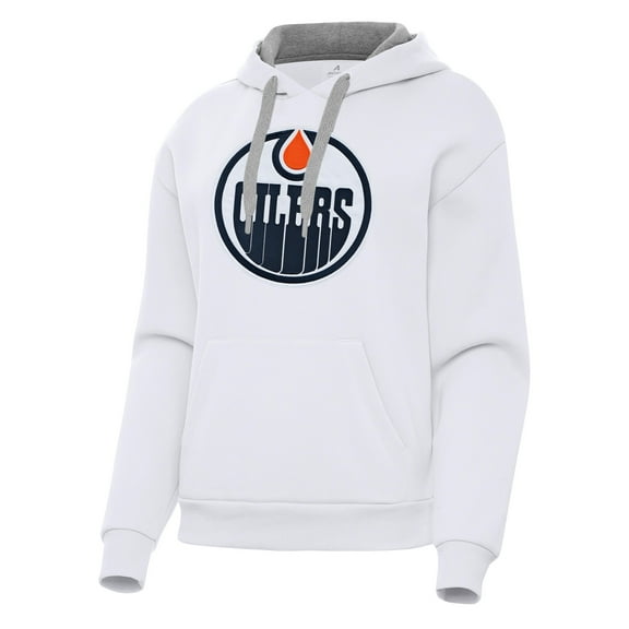 Women's Antigua White Edmonton Oilers Victory Pullover Hoodie