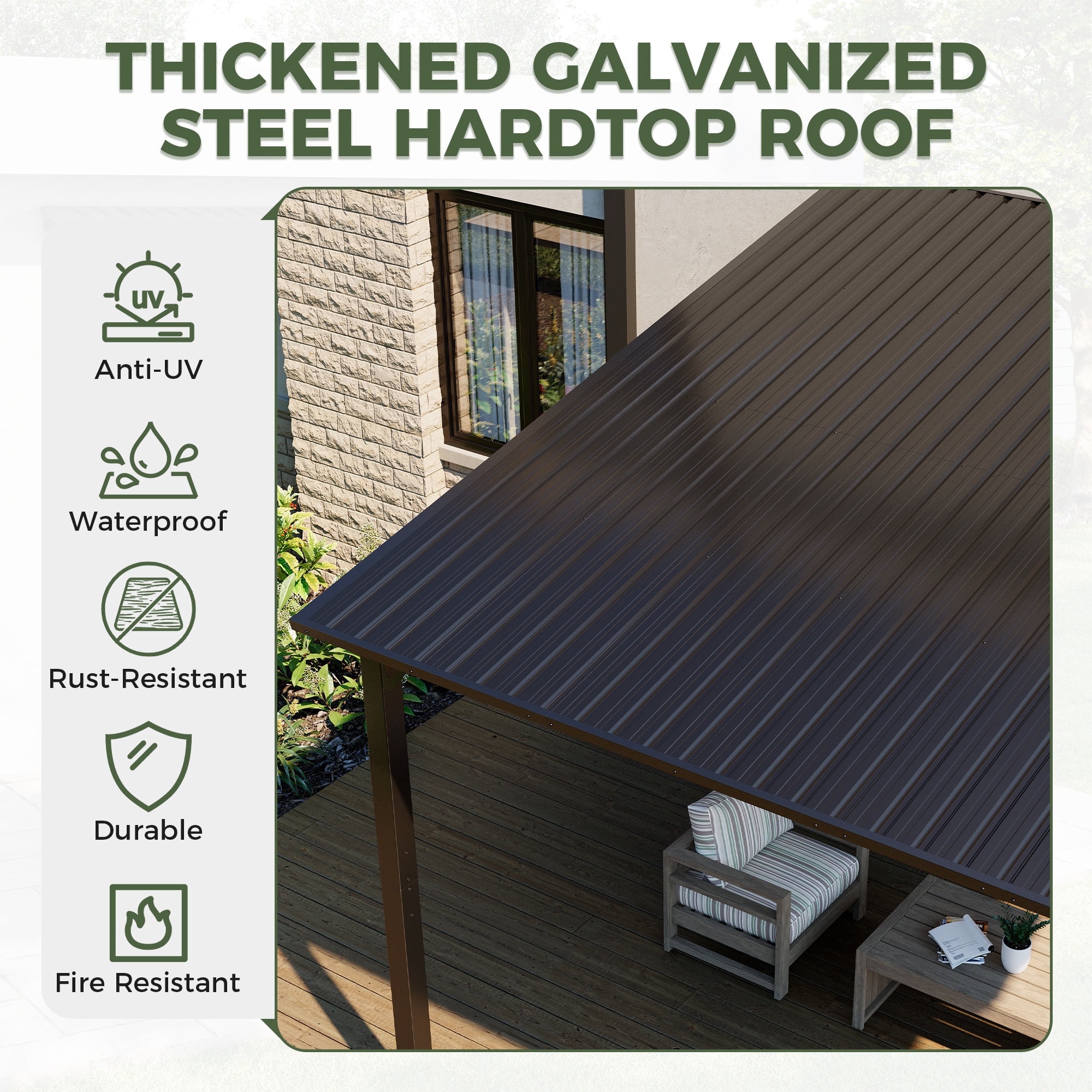 NETAJE 10'x12' Outdoor Metal Gazebo, Hardtop Wall Mounted Gazebo & Pergola with Metal Sloping Roof, for Backyard, Deck, Patio