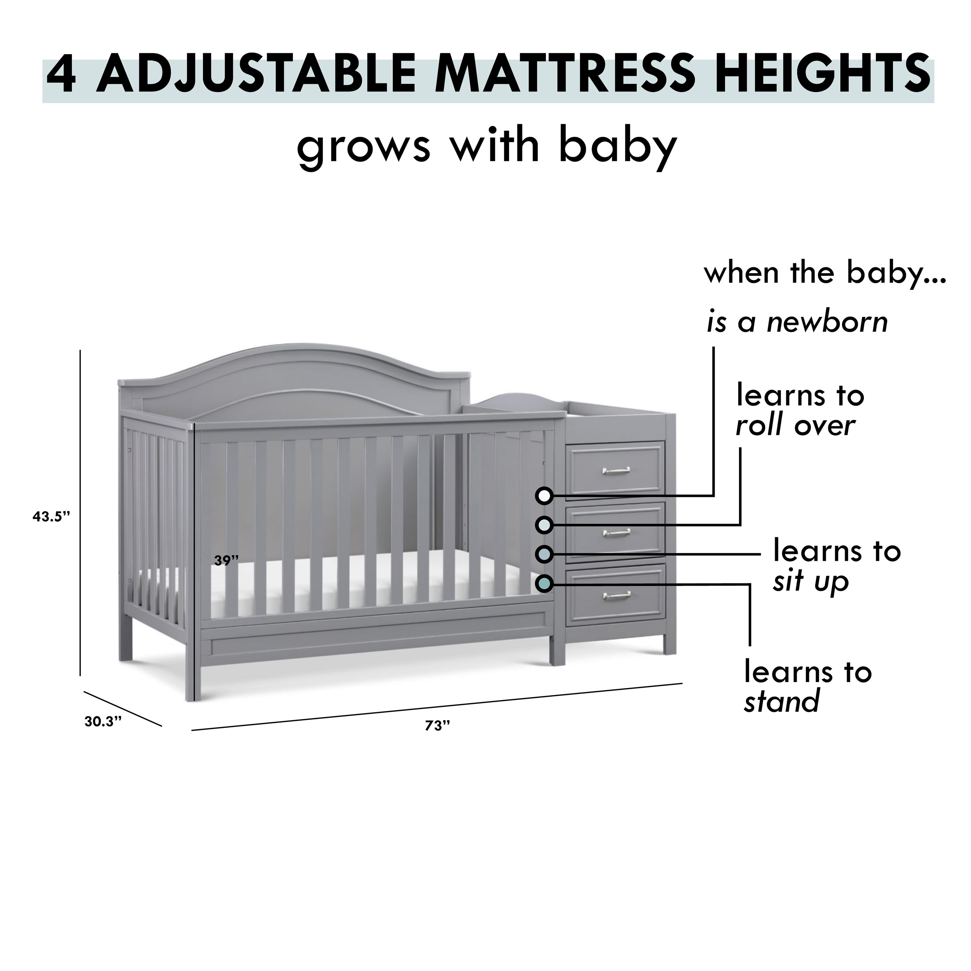DaVinci Charlie 4 in 1 Convertible Crib and Changer Combo in Grey Walmart