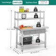 thumbnail image 2 of Mesa de acero inoxidable YITAHOME 48 × 24 con repisas y 2 cajones, 2 of 7