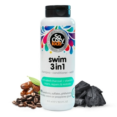 SoCozy Kid's Swim 3-in-1 Shampoo Conditioner Body Wash for All Hair Types, with Activated Charcoal, 10.5 fl oz