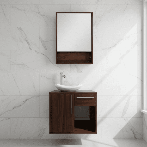 Mueble para Baño Completo con Lavamanos, Monomando y Botiquín con Espejo, Gabinete Moderno con Almacenamiento Amplio, Diseño Elegante y Funcional.