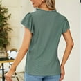 thumbnail image 4 of LOVZFMLL Women's Tops Short Sleeve Summer Fashion Eyelet Blouses V Neck Puff Sleeve Pleated T-Shirts Dressy Work Clothes Green M, 4 of 7