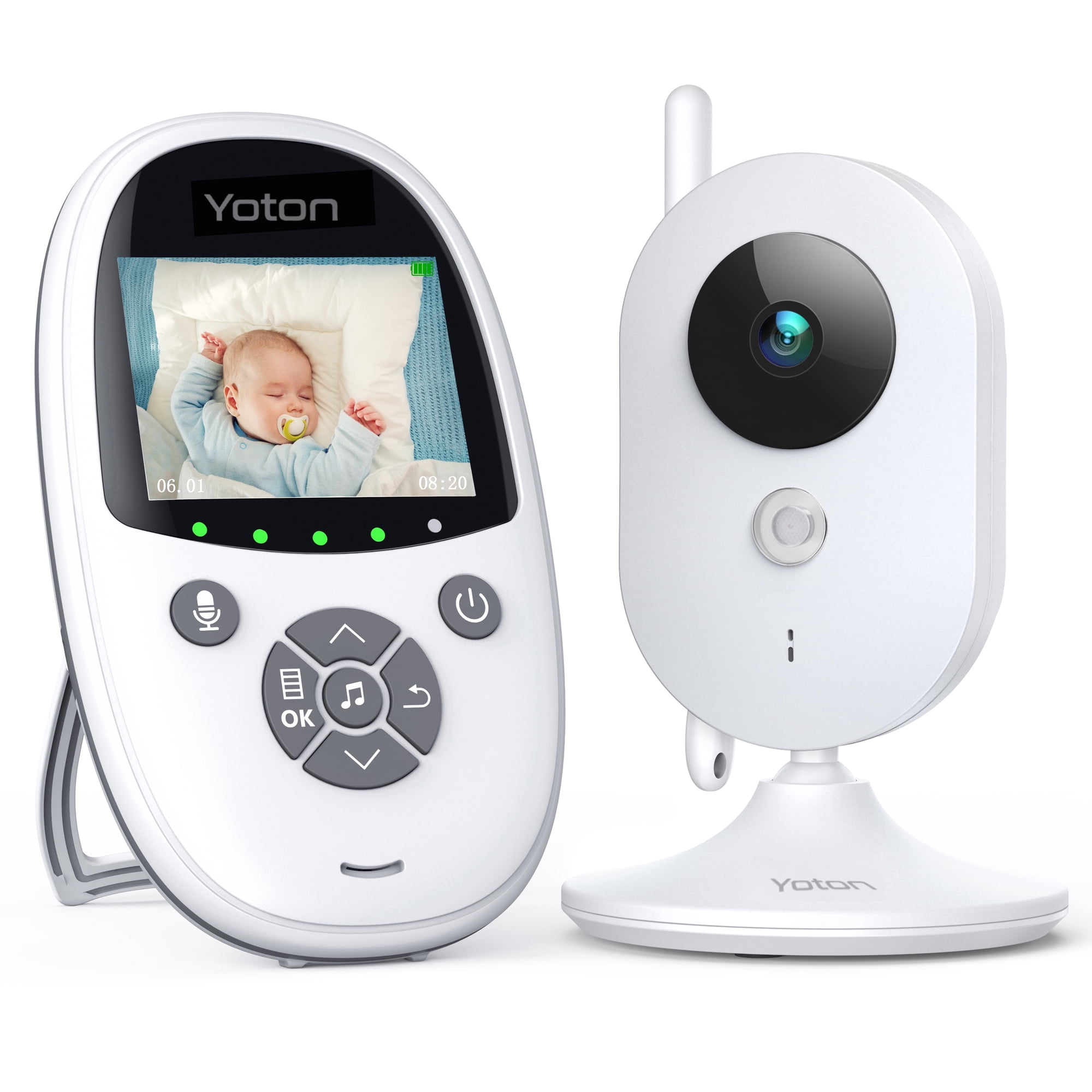 YOTON Video Baby Monitor with Camera, Auto Night Vision, 2 Way Talk, Lullabies with 2.4 GHz, White