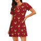 thumbnail image 1 of Balery Reindeer Faces Festive Red Camisón de manga corta con cuello redondo para mujer, cómodo y elegante., 1 of 6
