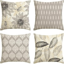 Spring Summer Sunflower Pteridophyte Grey Throw Pillow Covers, 18x18 Inch Seasonal Cushion Case Decoration for Sofa Couch Set of 4