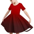 thumbnail image 6 of Hduncf Toddler Girls Gradient Color Summer Dress Short Sleeve Crewneck A-Line Dress Fashion Comfortable Swing Pleated Dress Red 4 Years, 6 of 7
