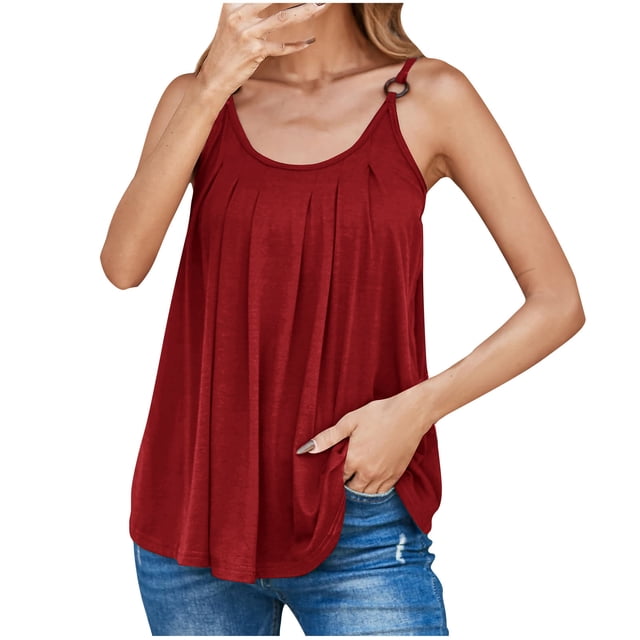 Birdeem Tank Tops Women Womens Solid Color Adjustable Camisole Womens Loose Sleeveless Round Neck Camisole