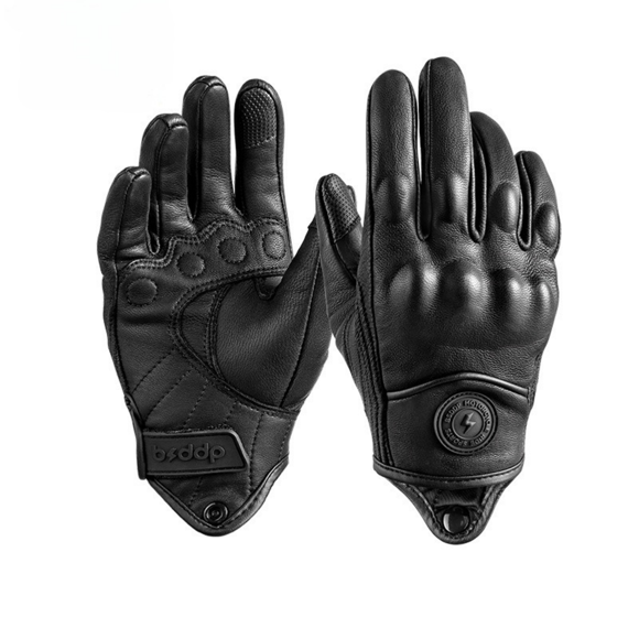 BSDDP Premium Black Sheepskin Motorcycle Gloves - Durable, Breathable, and Stylish for All Seasons, Type B (No Holes), Size M