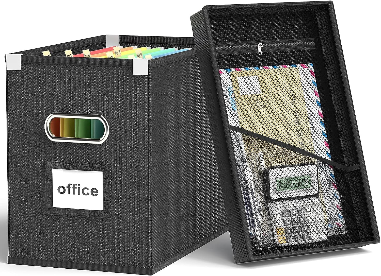 File Organizer Box with Lid, Collapsible Hanging File Box Organizer for Letter Size Files