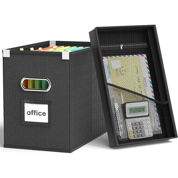 File Organizer Box with Lid, Collapsible Hanging File Box Organizer for Letter Size Files