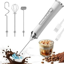 Hwawhin Rechargeable Milk Frother, Coffee Frother Mixer, 3-Speed Electric Handheld Milk Frother, Drink Mixer with Stainless 3 Whisks, Foam Maker for Coffee, Cream, Hot Chocolate,Latte, Matcha(White)