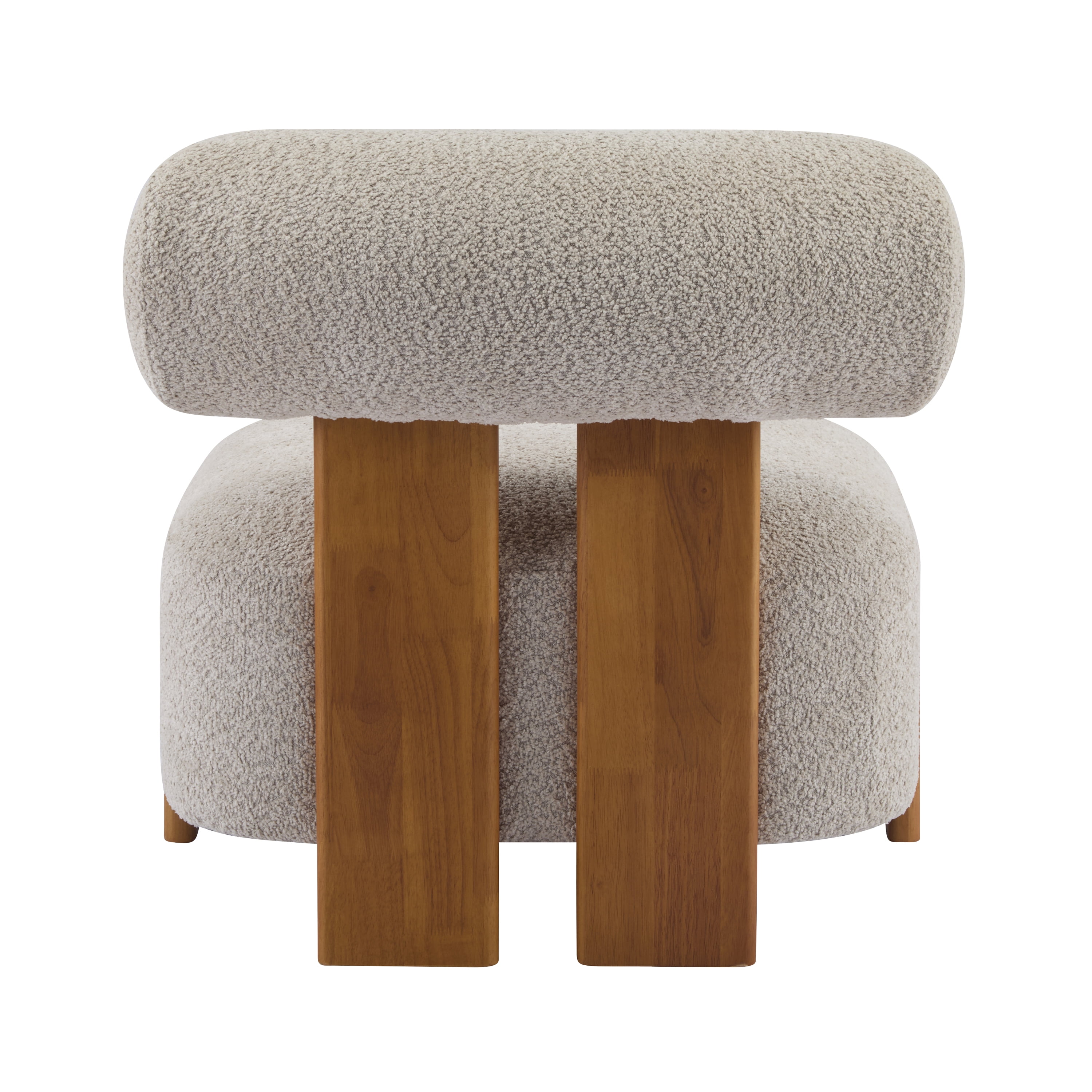 Boucle Lounge Chair 27.25 Inch, Solid Wood Frame with Rolled Backrest for Living Room Bedroom Office, Almond