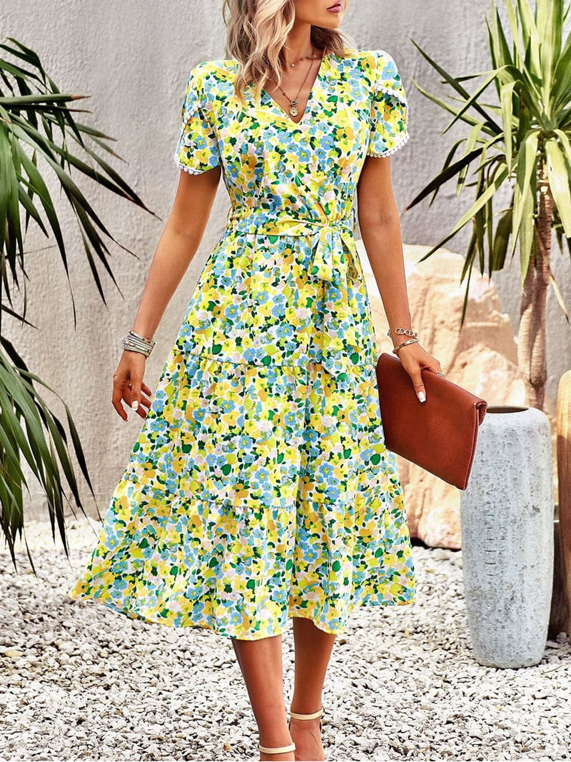 floral print short sleeve wrap dress Hazel Blues | Floral Print Short Sleeve Wrap Midi Dress