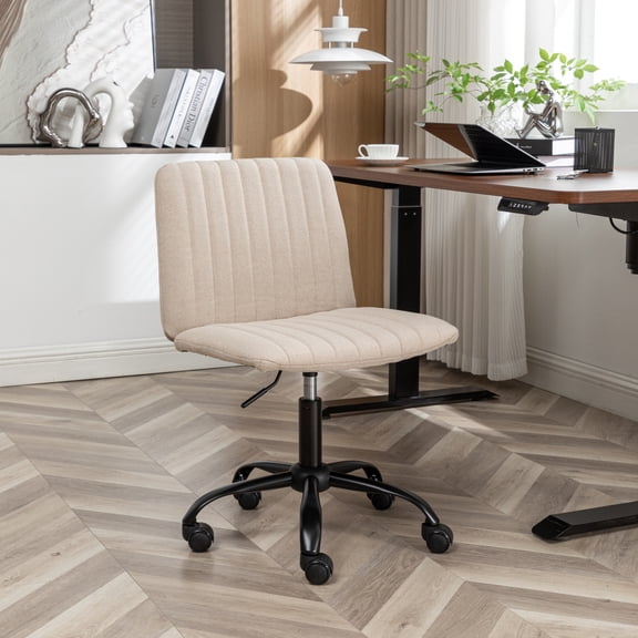 Masar Fabric Swivel Office Chair Beige Upholstered Desk Chair with Adjustable Height & Rolling Casters