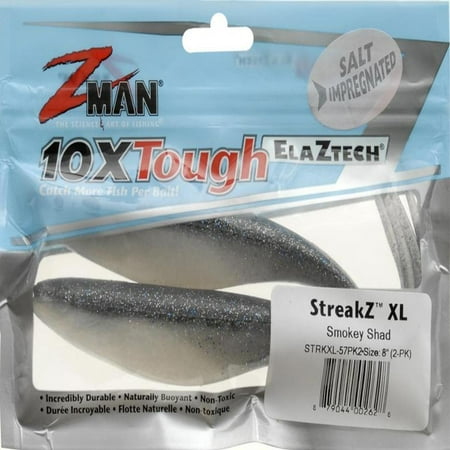 UPC: 0879044002628 | Z-Man STRKXL-57PK2 Elaztech Streakz Xl Darting Bait 8 Smoky Shad