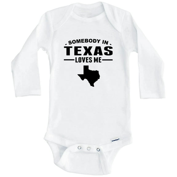 Somebody In Texas Loves Me One Piece Baby Bodysuit - Texas Baby Bodysuit (Long Sleeve), 0-3 Months White