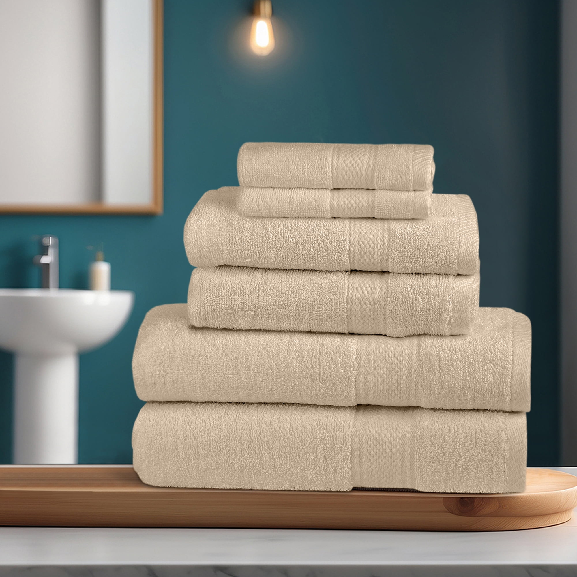 HOMES PERCEPTION 6 Count Solid Print Towels & Washcloths Set Tan