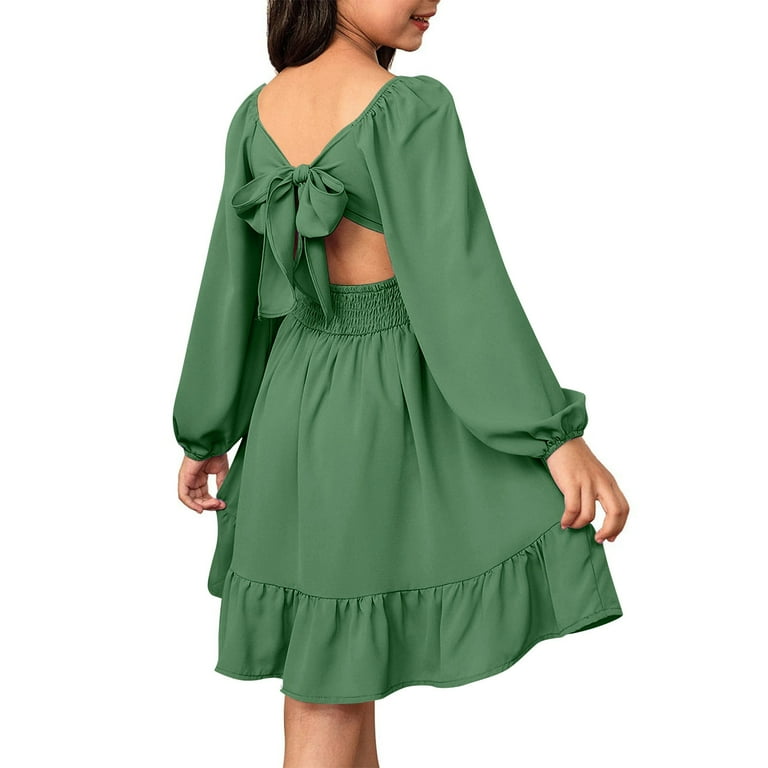 Teen Dresses for Girls Green Long Sleeve Dress Girls Fall Winter Dresses  Junior Bridesmaid Dresses Girls Christmas Dress 14-15 Years