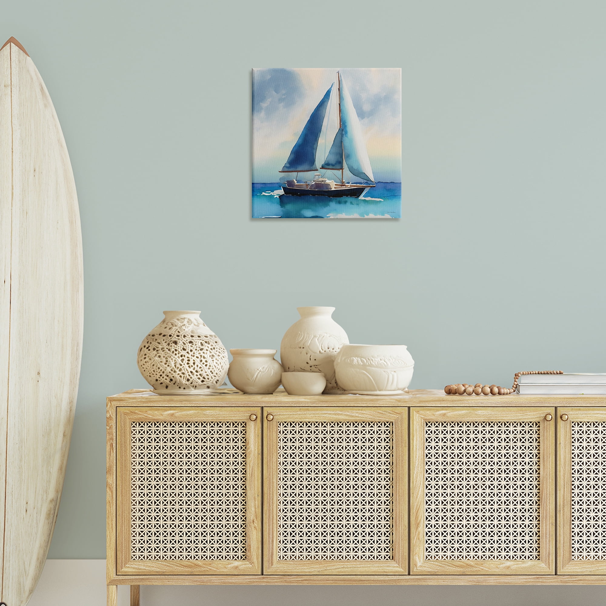 Stupell Industries Watercolor Style Sailboat Nautical & Beach Painting Wrapped Canvas Art Print Wall Art, 24 x 24