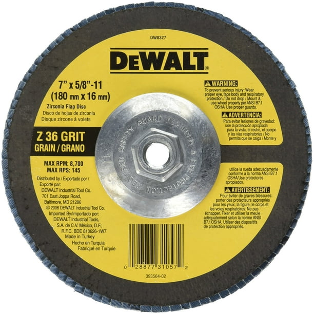 Disco amoladora angular DEWALT DW8327, circonita de grano 36, 7 pulgadas