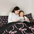 thumbnail image 5 of Feelyou Black Pink Ribbon Full Size Comforter Sets for Teens, Fashion Stripes Bow Bedding Comforter Set, Kawaii Bowknot Theme Reversible Bedding Sets, Luxury Bedroom Decor, 3pcs, 5 of 8