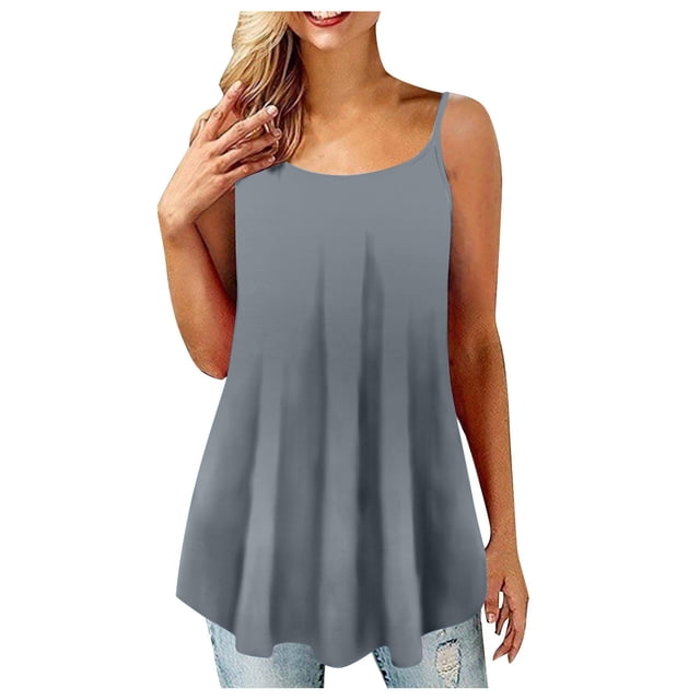 Timegard Débardeurs pour Femmes Grande Taille Col Rond Bretelles Spaghetti Camisole Décontractée Sans Manches