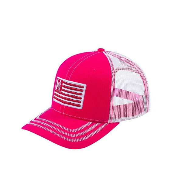 Unisex Embroidered The Us Flag, 6-Panel Trucker Hat, Pink/White, Zig Zag, Adjustable Fit