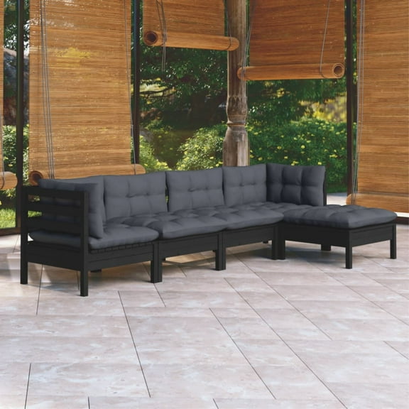 vidaXL Solid Pinewood Patio Lounge Set 5 Piece with Cushions Multi Colors